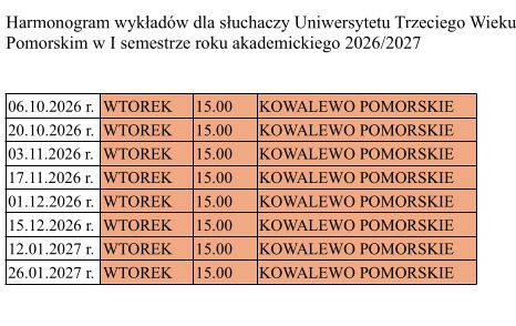 Zdjęcie do Harmonogram wykład&oacute;w - I semestr roku akademickiego 2026/2027